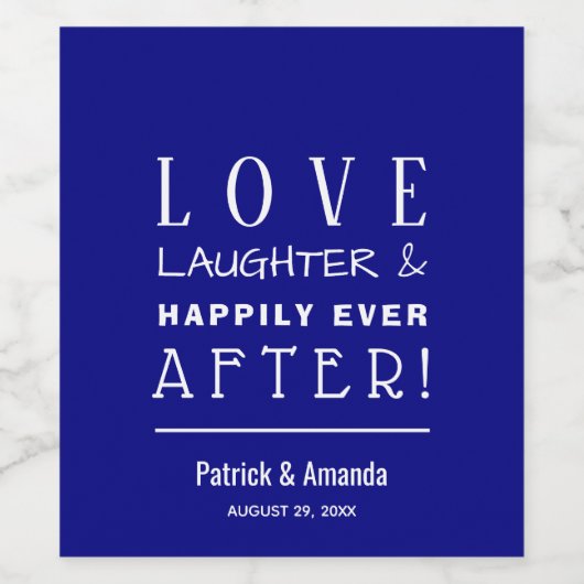 Liebe und Lachen Blauer Hochzeitstag Weinetikett (Einzelnes Label)