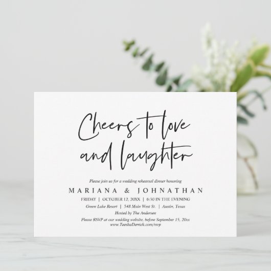 Liebe und Lachen, Probe Abendessen Einladung (Stehend Vorderseite)