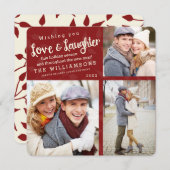 Liebe und Lachen Weihnachten Fotokarte / Rot (Vorne/Hinten)