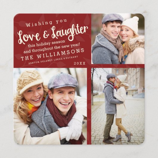 Liebe und Lachen Weihnachten Fotokarte / Rot (Vorderseite)