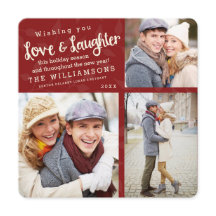 Liebe und Lachen Weihnachten Fotokarte / Rot