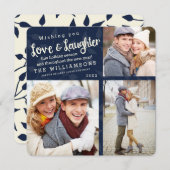 Liebe und Lachen Weihnachtsfotokarte / Navy Blue Einladung (Vorne/Hinten)