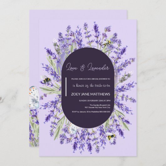 Liebe und Lavendel | Elegantes florales Brautparty Einladung (Vorne/Hinten)