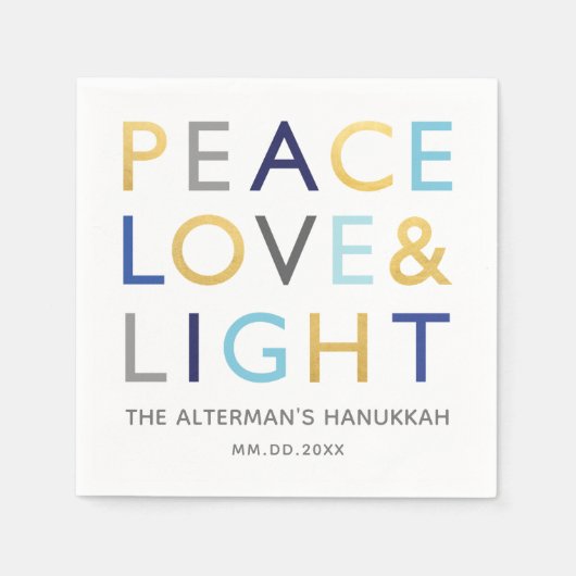 Liebe und leichte Typografie Hanukkah Holiday Gold Serviette (Vorderseite)