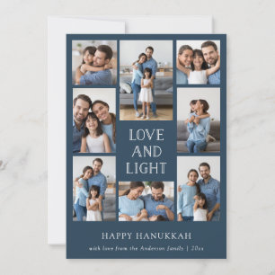 Liebe und Licht   Blaue Mehrfach-Foto-Familien-Han Feiertagskarte