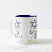 Liebe und Licht | Einfache Hanukkah-Familie Zweifarbige Tasse (Vorderseite Links)