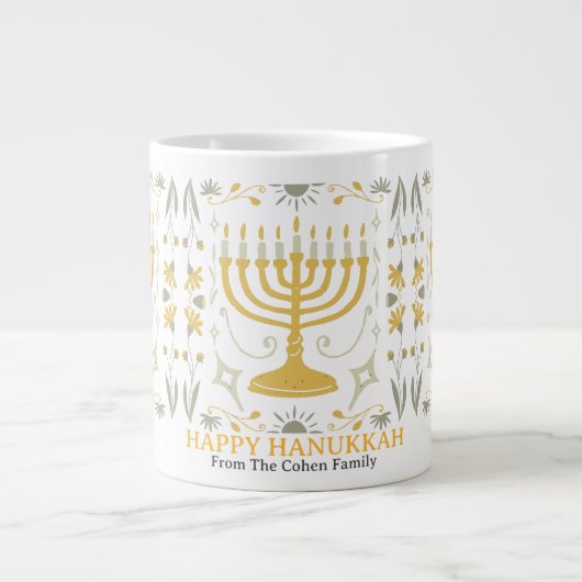 Liebe und Licht | Einfache Happy Hanukkah Familie Jumbo-Tasse (Vorderseite)