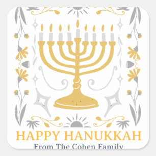 Liebe und Licht   Einfache Happy Hanukkah Familie Quadratischer Aufkleber