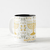 Liebe und Licht | Einfache Happy Hanukkah Familie Zweifarbige Tasse (Vorderseite Links)