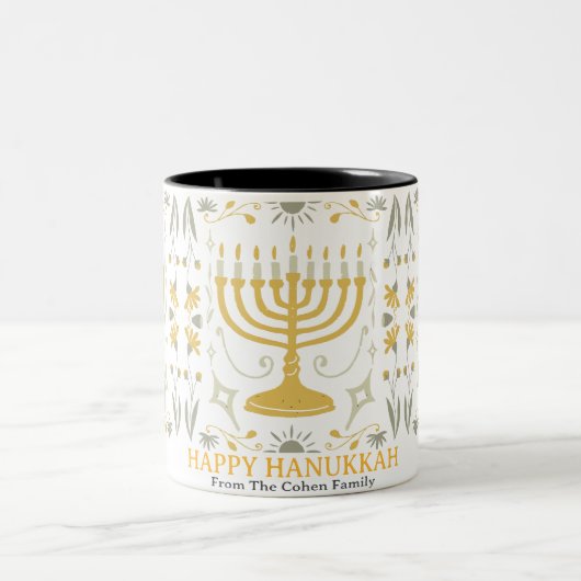 Liebe und Licht | Einfache Happy Hanukkah Familie Zweifarbige Tasse (Mittel)