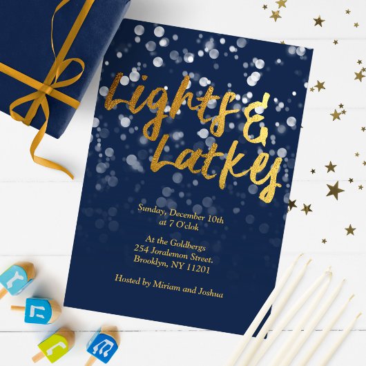 Liebe und Licht | Imitate Foil Bokeh Hanukkah Aben Einladung