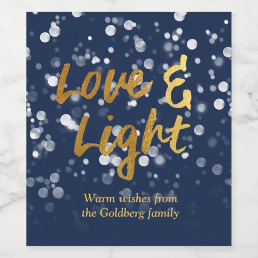Liebe und Licht | Imitate Foil Lovely Bokeh Hanukk Weinetikett (Einzelnes Label)