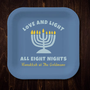 "Liebe und Licht" Jüdische acht Nächte in Hanukkah Pappteller