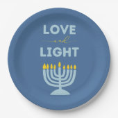 "Liebe und Licht" jüdische Menorah Blue Hanukkah Pappteller (Vorderseite)
