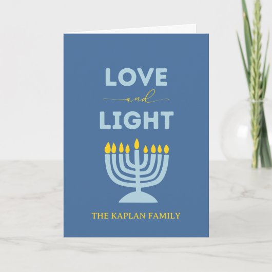 "Liebe und Licht" Menorah Personalisiert Hanukkah Karte (Vorderseite)
