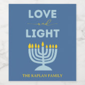 "Liebe und Licht" Menorah Personalisiert Hanukkah Weinetikett (Einzelnes Label)