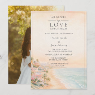 Liebe und Miami Beach Foto Strandhochzeit Einladung