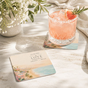 Liebe- und Miami-Beach-Zielhochzeitsuntersetzer Rechteckiger Pappuntersetzer