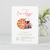 Liebe und Pizza Brautparty Einladung (Stehend Vorderseite)