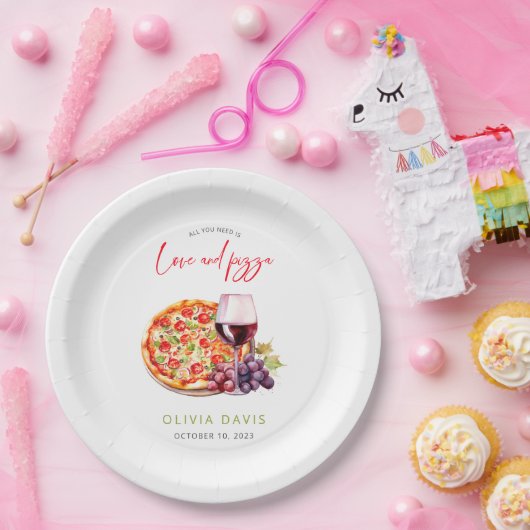 Liebe und Pizza Brautparty Pappteller (Party)