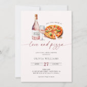 Liebe und Pizza Brautparty Wein Einladung (Vorderseite)