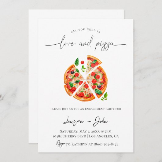 Liebe und Pizza-Engagement Einladung (Vorne/Hinten)