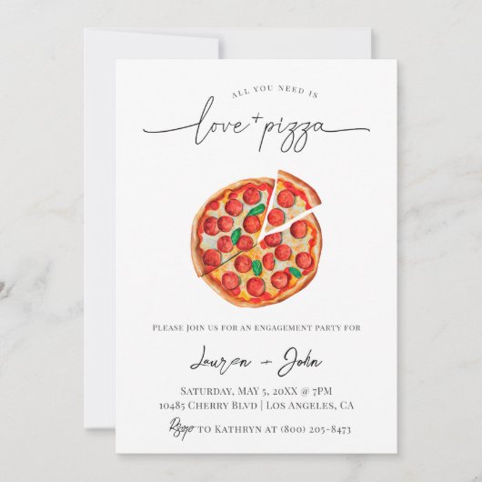 Liebe und Pizza-Engagement Einladung (Vorderseite)
