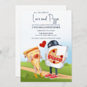 Liebe und Pizza Funny Einladung (Vorne/Hinten)
