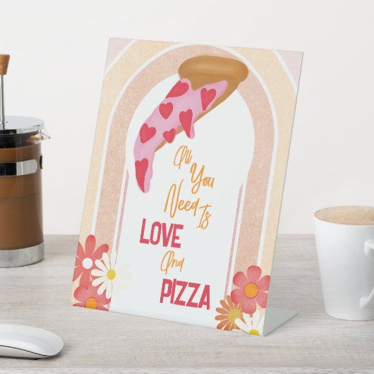 Liebe und Pizza Modernes Brautparty Sockelschild (In SItu)