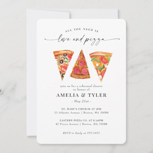 Liebe und Pizza Probe Einladung (Vorderseite)