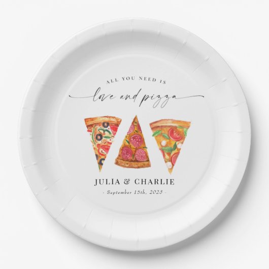 Liebe und Pizza Probe Pappteller (Vorderseite)