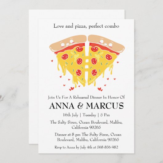 Liebe und Pizza Spaß Probe Einladungen (Vorne/Hinten)