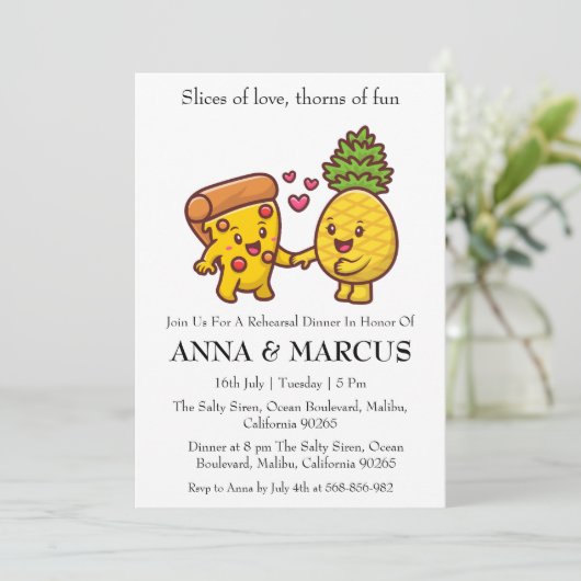 Liebe und Pizza Spaß Probe Einladungen (Stehend Vorderseite)