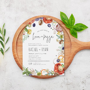Liebe und Pizza Trendy Arched Engagement Party Einladung