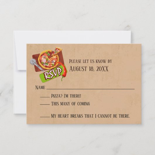 Liebe und Pizza Wedding RSVP Cards (Vorderseite)