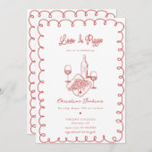 Liebe und Pizza | Whimsisches Brautparty Einladung (Vorne/Hinten)