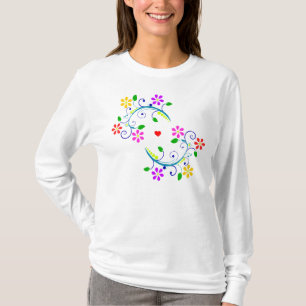 Liebe und Regenbogen-Farbige Blumen-Weiß-Spitze T-Shirt