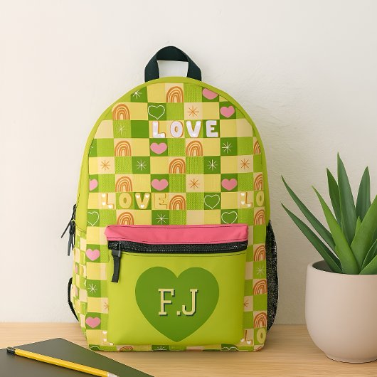 Liebe und Regenbogen grün Bedruckter Rucksack