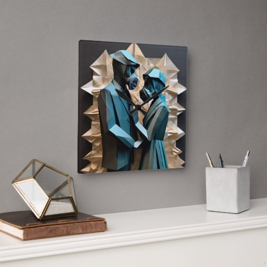 LIEBE UND RESISTENZ - Origami 3 Quadratische Wanduhr (Büro)