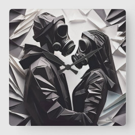 LIEBE UND RESISTENZ Origami B/W Quadratische Wanduhr