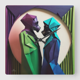 LIEBE UND RESISTENZ Origami Lebhaft Quadratische Wanduhr