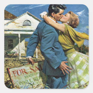 Liebe und Romantik auf alt Frischvermählte kaufen Quadratischer Aufkleber