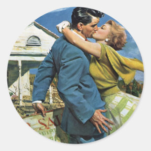Liebe und Romantik der Vintage-Neuvermählten beim Runder Aufkleber