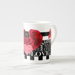 Liebe und Rose Blackboard-Stil Porzellantasse