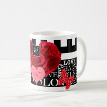 Liebe und Rose Tasse im Blackboard-Stil