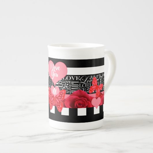 Liebe und Rose Tasse im Blackboard-Stil (Vorderseite Rechts)