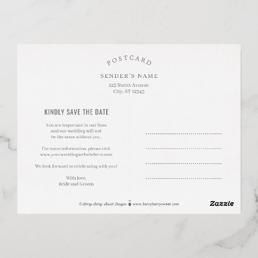 Liebe und Schädel Save the Date Postkarte (Rückseite)