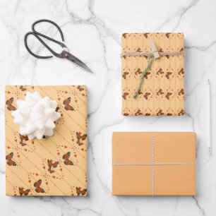 Liebe und Schmetterlinge in Orange Geschenkpapier Set