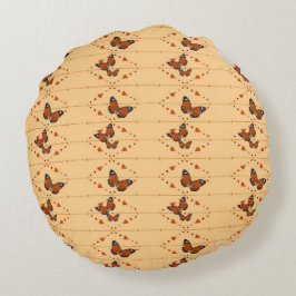 Liebe und Schmetterlinge in Orange Rundes Kissen