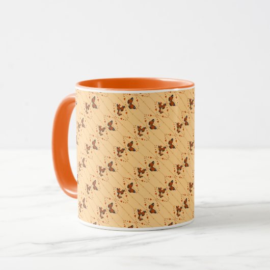Liebe und Schmetterlinge in Orange Tasse (Vorderseite Links)